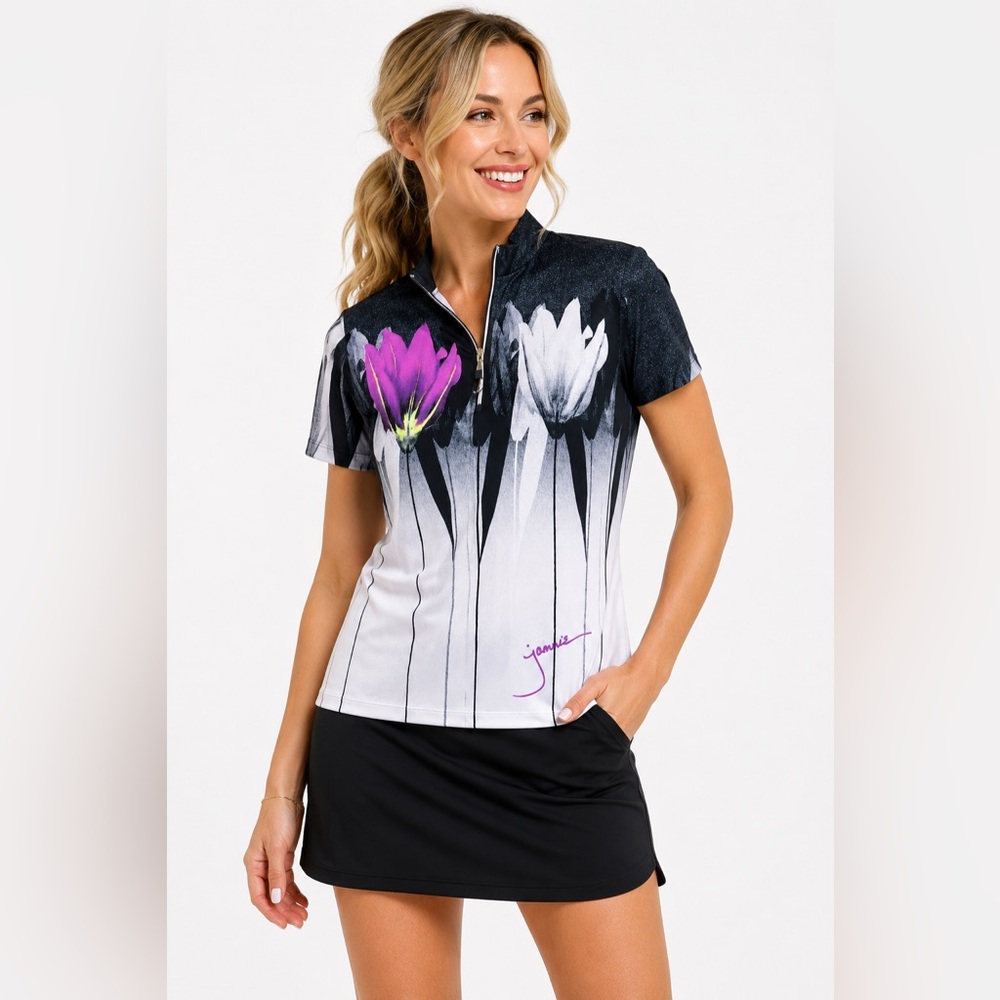 Jamie Sadock Golf Top Women Medium Floral Zip Athletic Shirt